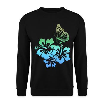 Coconut Girl Aesthetic Hibiscus Butterfly - Unisex Pullover - Schwarz - Vorne - Alina (178cm) & Michal (187cm)