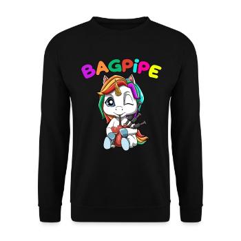 Einhorn spielt Dudelsack Dudelsackmusik Unicorn - Unisex Pullover - Schwarz - Vorne - Alina (178cm) & Michal (187cm)
