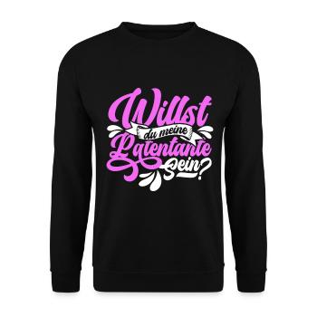 Willst du meine Patentante sein? Patenfrage dunkel - Unisex Pullover - Schwarz - Vorne - Alina (178cm) & Michal (187cm)