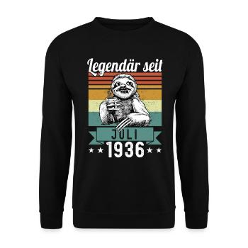 Sloth Legendary since July 1936 birthday - Unisex Sweatshirt - black - Front - Alina (178cm) & Michal (187cm)