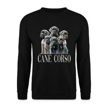 Cane Corso Welpen Gruppe für einen Cane Corso - Unisex Pullover - Schwarz - Vorne - Alina (178cm) & Michal (187cm)