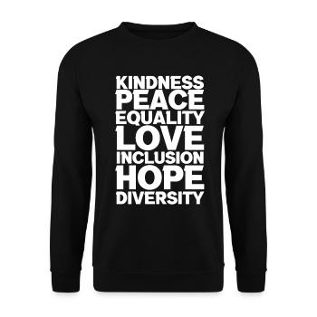Unterstützen Frieden Liebe Inklusion - Unisex Pullover - Schwarz - Vorne - Alina (178cm) & Michal (187cm)