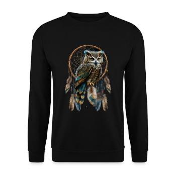 Eule Traumfänger Vogel Federn - Unisex Pullover - Schwarz - Vorne - Alina (178cm) & Michal (187cm)