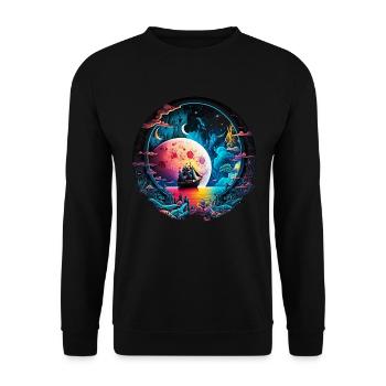 Fantasy Universum Planet Schiff Meer - Unisex Pullover - Schwarz - Vorne - Alina (178cm) & Michal (187cm)