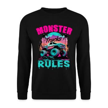 Monster Trucks Rules für Männer und Jungen - Unisex Pullover - Schwarz - Vorne - Alina (178cm) & Michal (187cm)