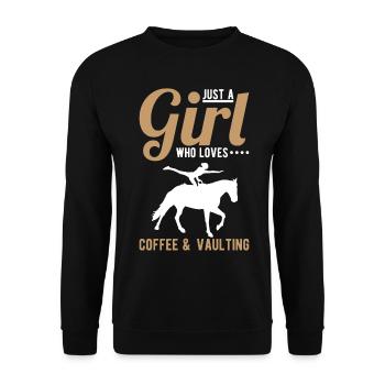Nur ein Mädchen, das Kaffee und Voltigieren liebt - Unisex Pullover - Schwarz - Vorne - Alina (178cm) & Michal (187cm)