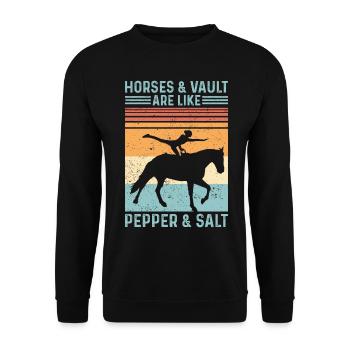 Lustiges Reitpferd Voltigieren Retro - Unisex Pullover - Schwarz - Vorne - Alina (178cm) & Michal (187cm)