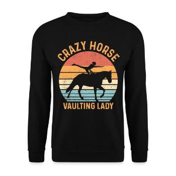 Lustiges Voltigieren auf dem Pferd - Unisex Pullover - Schwarz - Vorne - Alina (178cm) & Michal (187cm)