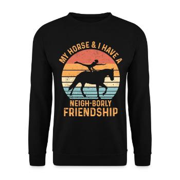 Lustiges Reitpferd Voltigieren Retro - Unisex Pullover - Schwarz - Vorne - Alina (178cm) & Michal (187cm)