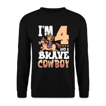 Ich bin 4 - Jungen Cowboy - Unisex Pullover - Schwarz - Vorne - Alina (178cm) & Michal (187cm)