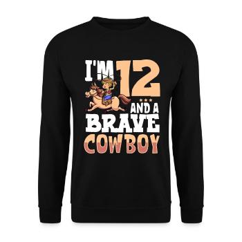 Ich bin 12 - Jungen Cowboy - Unisex Pullover - Schwarz - Vorne - Alina (178cm) & Michal (187cm)
