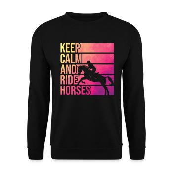Buntes Pferd "Keep Calm And Ride - Unisex Pullover - Schwarz - Vorne - Alina (178cm) & Michal (187cm)
