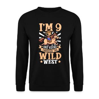 Ich bin 9 - Jungen Cowboy - Unisex Pullover - Schwarz - Vorne - Alina (178cm) & Michal (187cm)