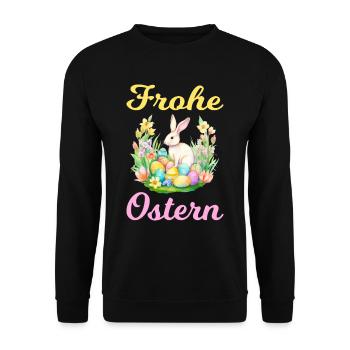 Frohe Ostern Hase Osterei für einen Osterhasen - Unisex Pullover - Schwarz - Vorne - Alina (178cm) & Michal (187cm)