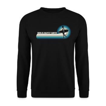 Funny Worlds Okayest Surfer Surfen - Unisex Pullover - Schwarz - Vorne - Alina (178cm) & Michal (187cm)