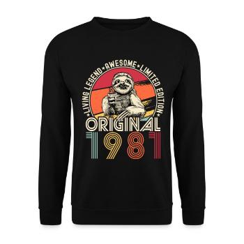1981 Birthday vintage vintage sloth gift - Unisex Sweatshirt - black - Front - Alina (178cm) & Michal (187cm)