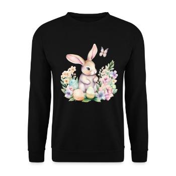 Frohe Ostern Hase Osterei für einen Osterhasen - Unisex Pullover - Schwarz - Vorne - Alina (178cm) & Michal (187cm)