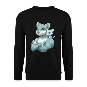 Starker Kater Vater mit seinem Kätzchen für - Unisex Pullover - Schwarz - Vorne - Alina (178cm) & Michal (187cm)