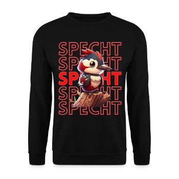 Niedlicher Specht Buntspecht Vogel Illustration - Unisex Pullover - Schwarz - Vorne - Alina (178cm) & Michal (187cm)