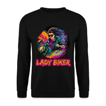 Lady Biker für eine Motorradfahrerin Bikerin - Unisex Pullover - Schwarz - Vorne - Alina (178cm) & Michal (187cm)