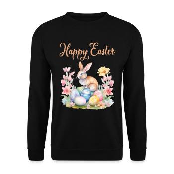 Frohe Ostern Hase Osterei für einen Osterhasen - Unisex Pullover - Schwarz - Vorne - Alina (178cm) & Michal (187cm)