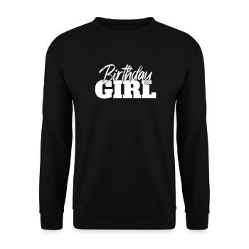 Niedliches Geburtstagsmädchen in Weiß - Unisex Pullover - Schwarz - Vorne - Alina (178cm) & Michal (187cm)