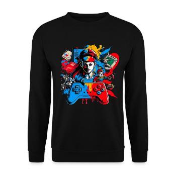 Retro Arcade Game Videospiel für Gamer - Unisex Pullover - Schwarz - Vorne - Alina (178cm) & Michal (187cm)
