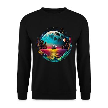 Fantasy Universum Planet Schiff Meer - Unisex Pullover - Schwarz - Vorne - Alina (178cm) & Michal (187cm)