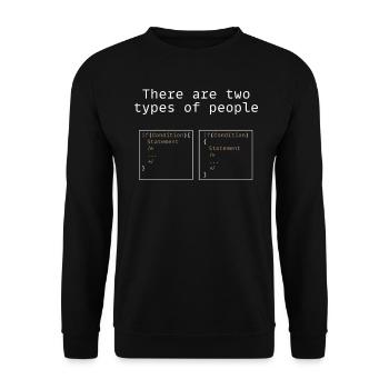 In Joke Geek gibt es zwei Arten von - Unisex Pullover - Schwarz - Vorne - Alina (178cm) & Michal (187cm)
