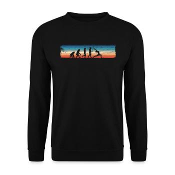 Retro Yoga Evolution - Lustiger Yoga - Unisex Pullover - Schwarz - Vorne - Alina (178cm) & Michal (187cm)