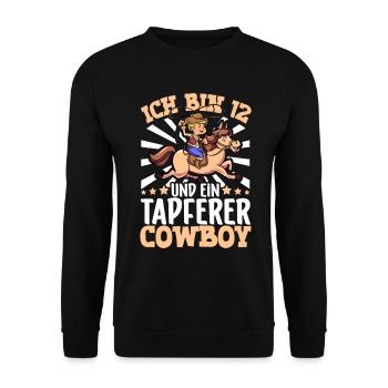 Ich bin 12 - Jungen Cowboy - Unisex Pullover - Schwarz - Vorne - Alina (178cm) & Michal (187cm)