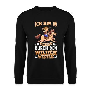 Ich bin 10 - Jungen Cowboy - Unisex Pullover - Schwarz - Vorne - Alina (178cm) & Michal (187cm)