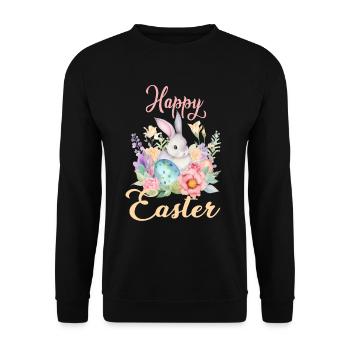 Frohe Ostern Hase Osterei für einen Osterhasen - Unisex Pullover - Schwarz - Vorne - Alina (178cm) & Michal (187cm)