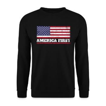 Amerika First USA Flagge Patriotic Proud - Unisex Pullover - Schwarz - Vorne - Alina (178cm) & Michal (187cm)
