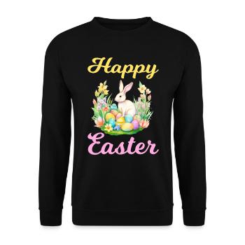 Frohe Ostern Hase Osterei für einen Osterhasen - Unisex Pullover - Schwarz - Vorne - Alina (178cm) & Michal (187cm)