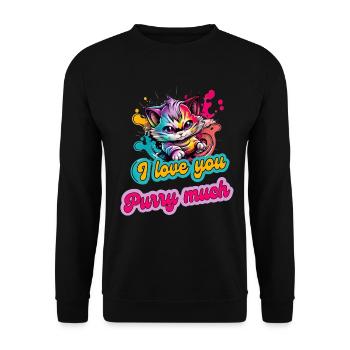 Streetstyle Katze Graffiti Purry Much Kunst - Unisex Pullover - Schwarz - Vorne - Alina (178cm) & Michal (187cm)