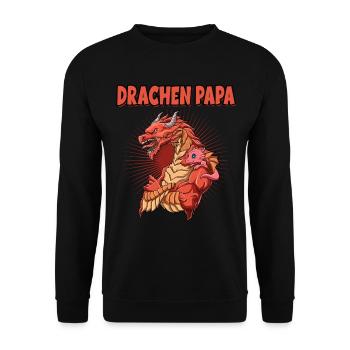 Drachen Papa mit Drachen Kind - Unisex Pullover - Schwarz - Vorne - Alina (178cm) & Michal (187cm)