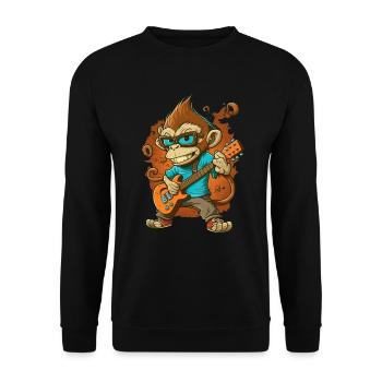 Affe Schimpanse spielt Acousitc Rock Gitarre - Unisex Pullover - Schwarz - Vorne - Alina (178cm) & Michal (187cm)