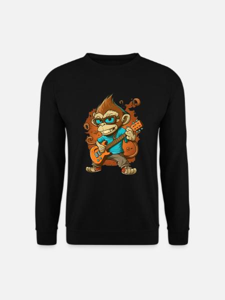 Affe Schimpanse spielt Acousitc Rock Gitarre - Unisex Pullover - Schwarz