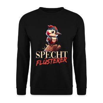 Specht Flüsterer Buntspecht Vogel - Unisex Pullover - Schwarz - Vorne - Alina (178cm) & Michal (187cm)
