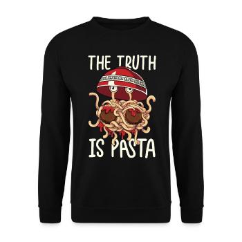 Flying Spaghetti Monster FSM Pastafarian - Unisex Sweatshirt - black - Front - Alina (178cm) & Michal (187cm)