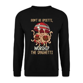 Fliegendes Spaghettimonster FSM - Unisex Pullover - Schwarz - Vorne - Alina (178cm) & Michal (187cm)