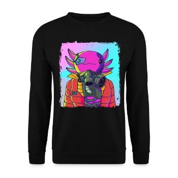 Cyber Vaporwave Aesthetics Futuristic Axolotl - Unisex Sweatshirt - black - Front - Alina (178cm) & Michal (187cm)