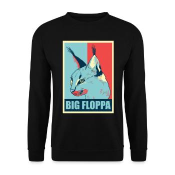 Big Floppa Karakal Katze Meme Retro - Unisex Pullover - Schwarz - Vorne - Alina (178cm) & Michal (187cm)