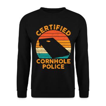 Lustiges Cornhole Corn Hole Retro - Unisex Pullover - Schwarz - Vorne - Alina (178cm) & Michal (187cm)