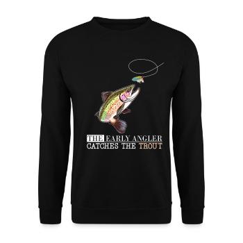 The Early Angler Catches the Trout - Fly Fishing - Unisex Pullover - Schwarz - Vorne - Alina (178cm) & Michal (187cm)
