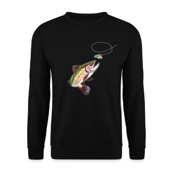 Trout Biting a Fly Fisher Lure - for Fly Fishing - Unisex Pullover - Schwarz - Vorne - Alina (178cm) & Michal (187cm)