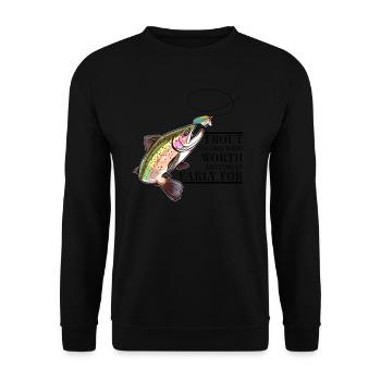 Trout Fishing: The Only Thing Worth Getting Up - Unisex Pullover - Schwarz - Vorne - Alina (178cm) & Michal (187cm)