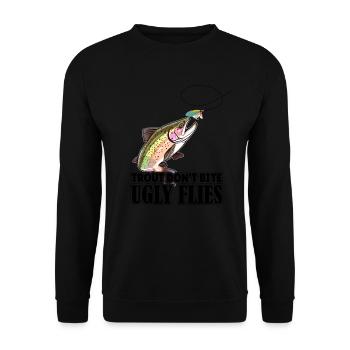 Trout Fishing - Trout Don't Bite Ugly Flies, - Unisex Pullover - Schwarz - Vorne - Alina (178cm) & Michal (187cm)