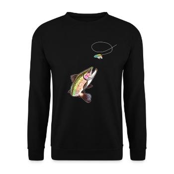 Trout Fly Fishing - Trout Biting a Fly Lure - Unisex Pullover - Schwarz - Vorne - Alina (178cm) & Michal (187cm)